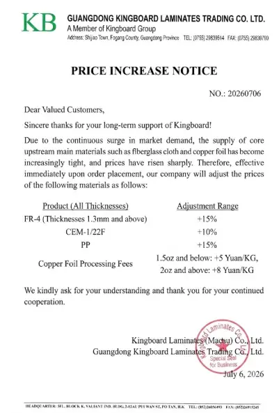 Price increase notice for copper clad laminates-1