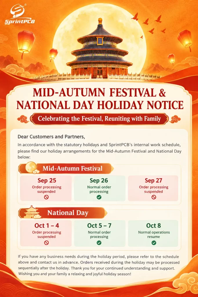 SprintPCB 2026 Mid-Autumn Festival and National Day holiday notice